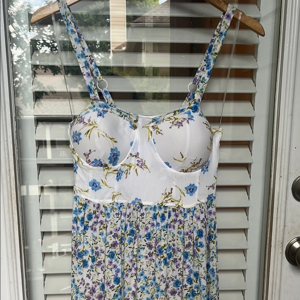 Floral Print Dress with Blue and Purple Flowers